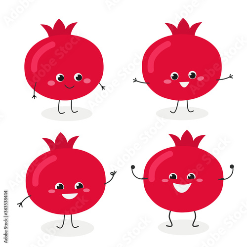 Pomegranate cartoon character emoticon set vector illustration