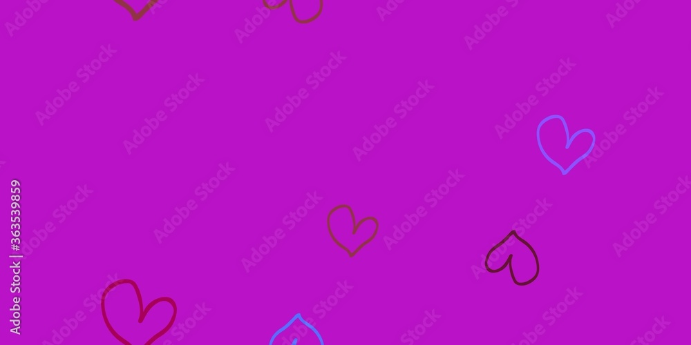 Light Blue, Yellow vector background with hearts.