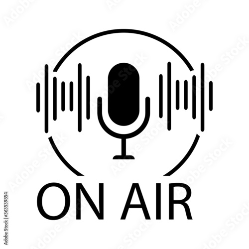 Podcast icon like on air live. Podcast. Badge, icon, stamp, logo. Radio broadcasting or streaming. Vector stock illustration.