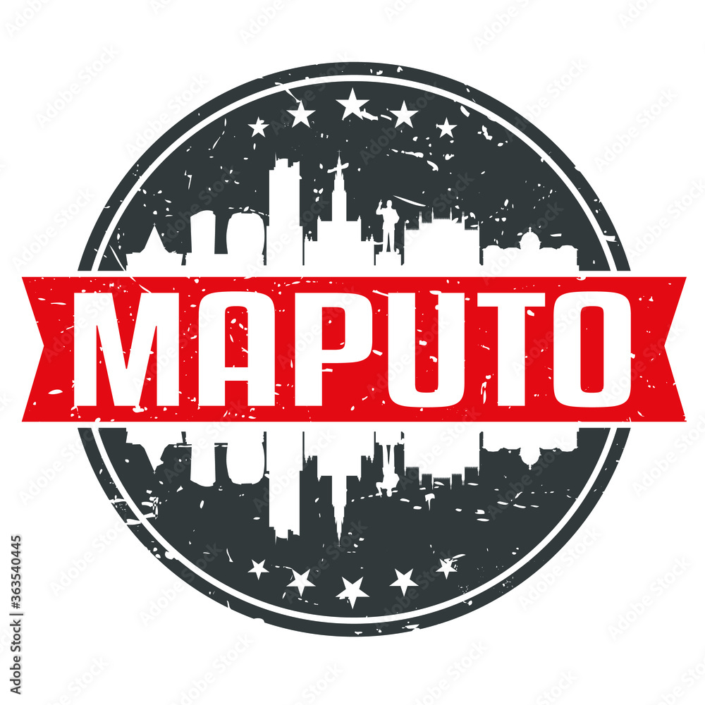 Maputo Mozambique Round Travel Stamp. Icon Skyline City Design. Seal Tourism.