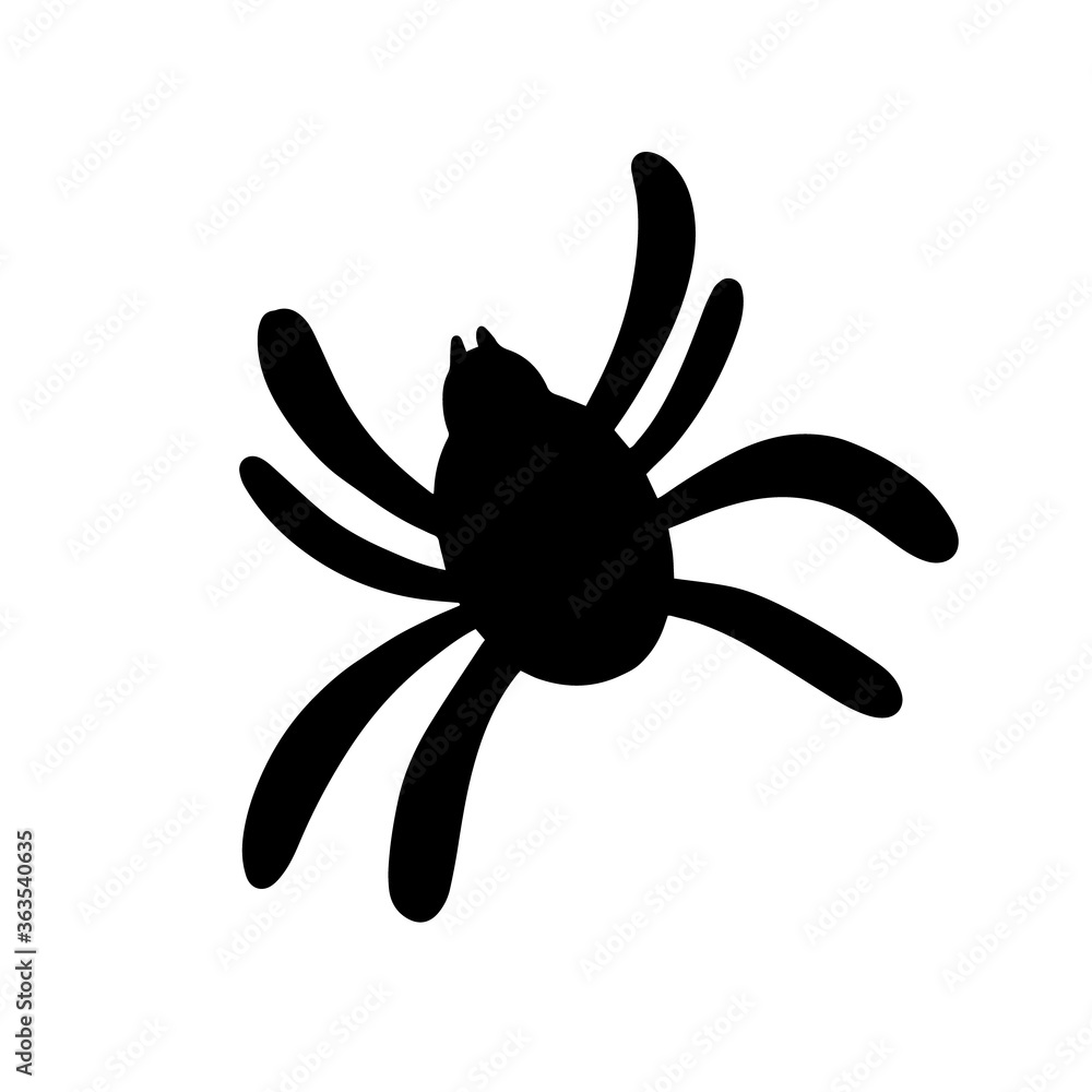 Black spider isolated on a white background. Silhouette of a spider. Design element for Halloween. Vector illustration Black spider isolated on a white background. Silhouette of a spider. Design element for Halloween. Vector illustration