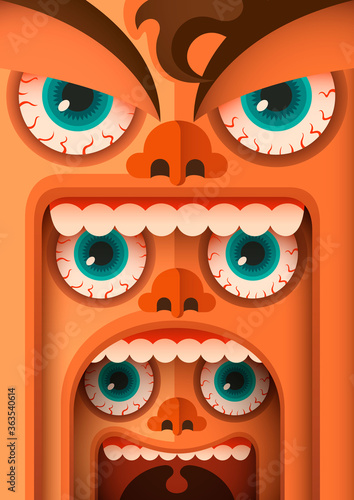 Conceptual illustration in cartoon style of a bizarre facial expressions. Vector illustration.