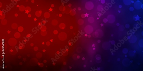 Light Blue, Red vector texture with circles, stars. Colorful illustration with gradient dots, stars. Template for business cards, websites.