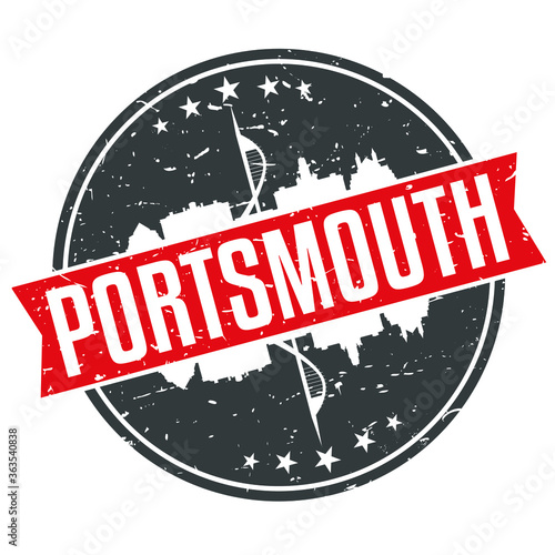 Portsmouth England Round Travel Stamp. Icon Skyline City Design. Seal Tourism.