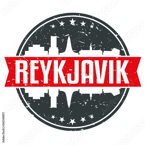 Reykjavik Iceland Round Travel Stamp. Icon Skyline City Design. Seal Tourism.