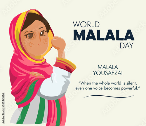World Malala Day, Malala Yousafzai quote, illustration vector
