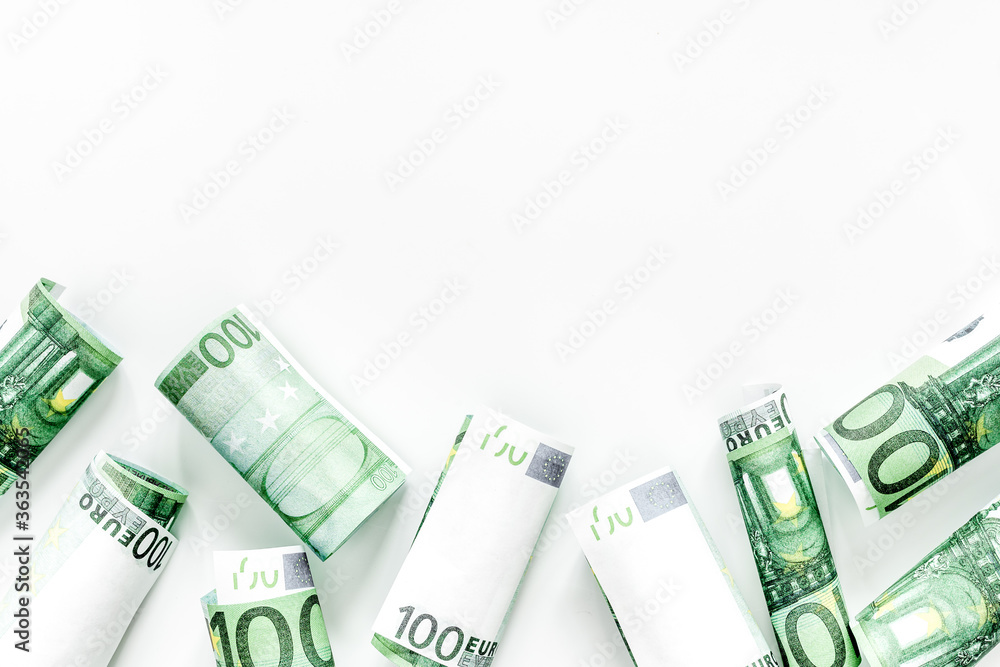 Cach euro on white background top view Cach euro on white background top view