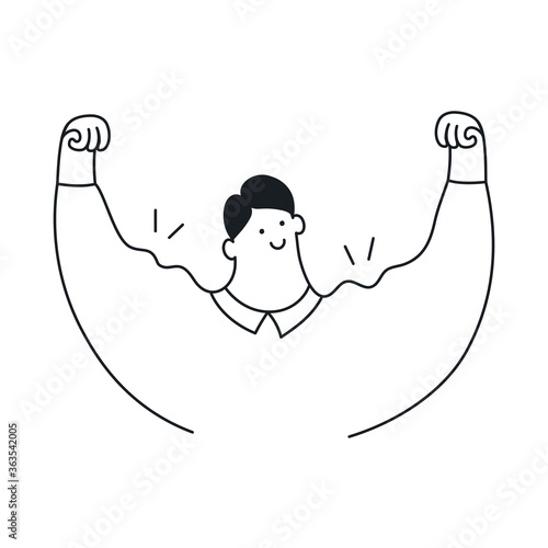 Powerful man shows his muscles flexion of the arm - Vector illustration. Body-building, power, force, success, achievement concept