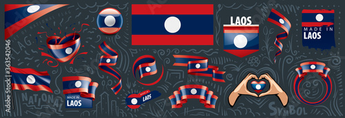 Vector set of the national flag of Laos in various creative designs