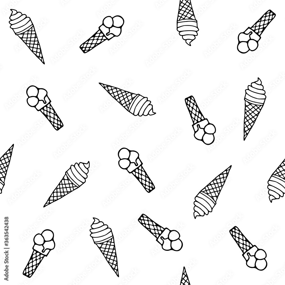 Seamless doodle ice cream pattern design. Doodle Ice cream background in vector
