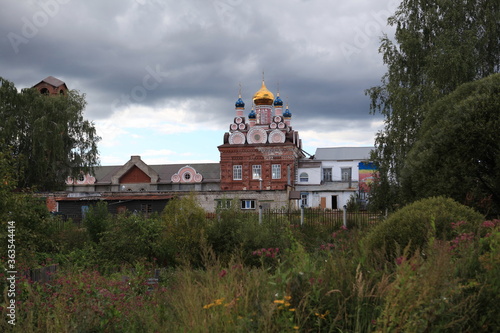 Saint Michael Archangel Orthodox Church in Taldom town, Moscow region, Russia. Old russian religious architecture. Ancient architectural landmark, monument, sight, view, cityscape of Taldom town
