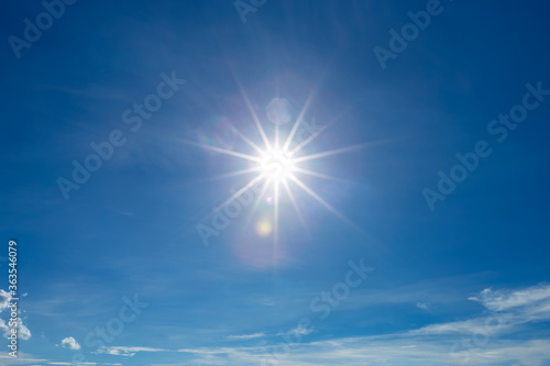 beautiful land air atmosphere bright sun shines blue sky background abstract clear texture with white cloud.