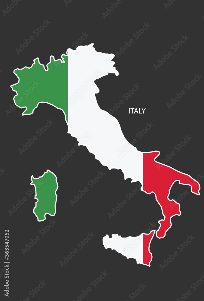 Sticker outline map of the Italy, flag Italy.