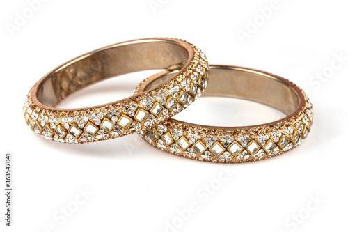 Indian Bangles. Bracelet with diamonds on a white background, Indian Traditional Jewellery,Style, fashion and design of jewelry