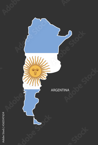 Sticker outline map of the Argentina, flag Argentina.