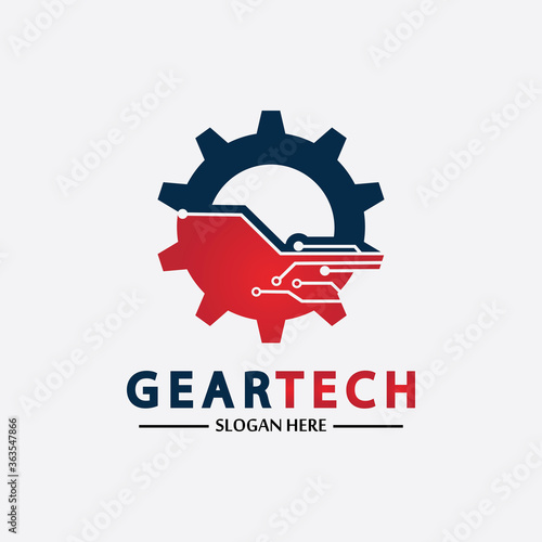Tech gear logo vector design template. Technology Logo Template Design Vector, Emblem, Design Concept, Creative Symbol, Icon