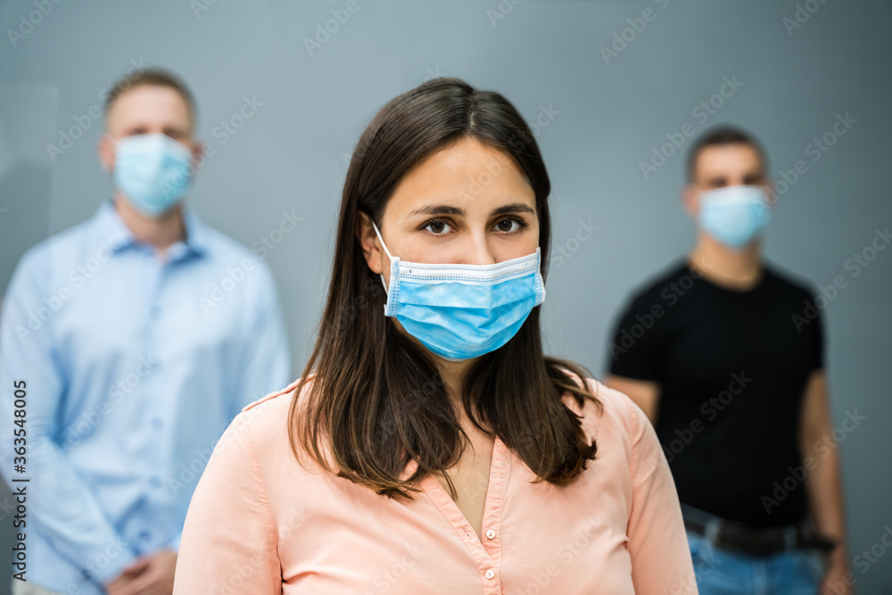 Group Of Office Employees Wearing Face Masks Group Of Office Employees Wearing Face Masks