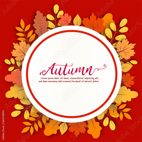 
Autumn sale banner with leaves in paper cut style.