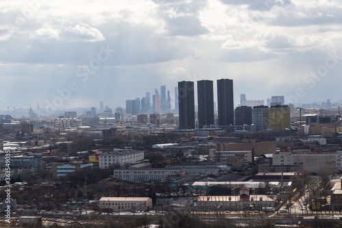 Russia, Moscow, 2019: view from the Ostankino TV tower on the skyscrapers near the Dmitrovskaya photo