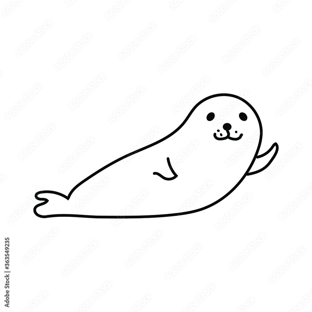 Vector hand drawn fur seal outline doodle icon isolated on white background. Ocean animal illustration.