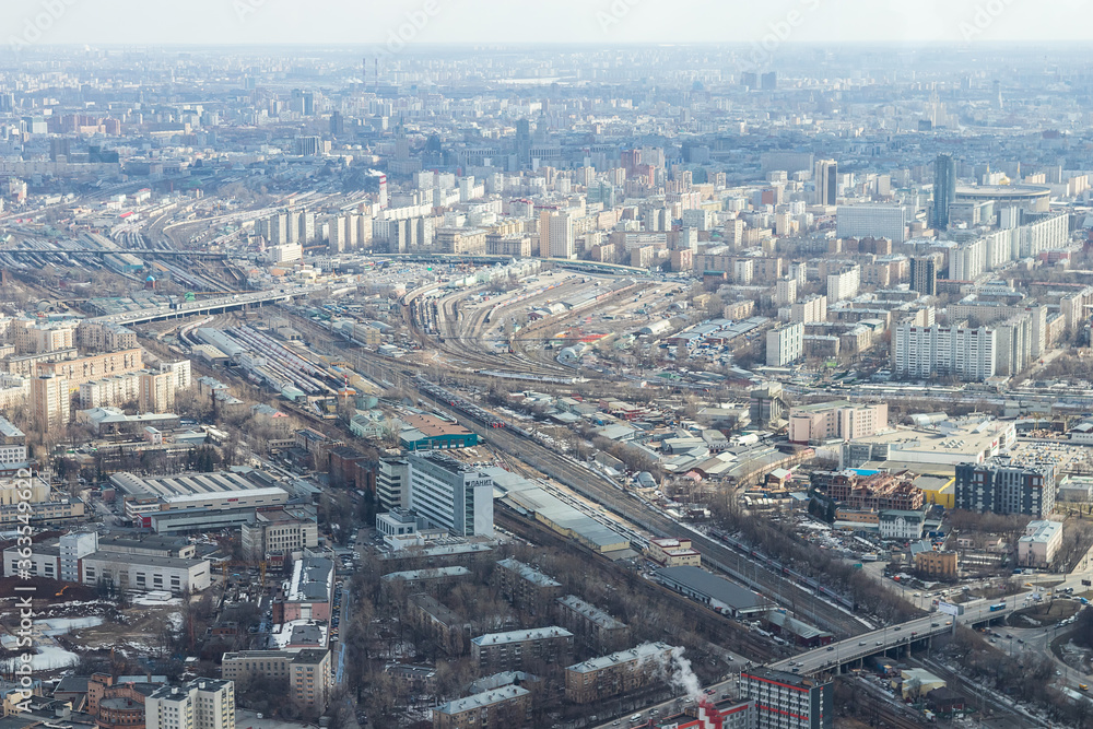 Russia, Moscow, 2019: view from the Ostankino TV tower to the city panorama