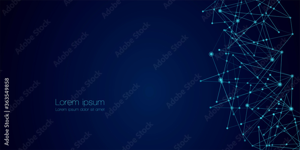 Abstract technology Network nodes with polygonal shapes on dark blue Vector background. Connection science and futuristic technology, digital structure, connected points, web. Abstract technology Network nodes with polygonal shapes on dark blue Vector background. Connection science and futuristic technology, digital structure, connected points, web.