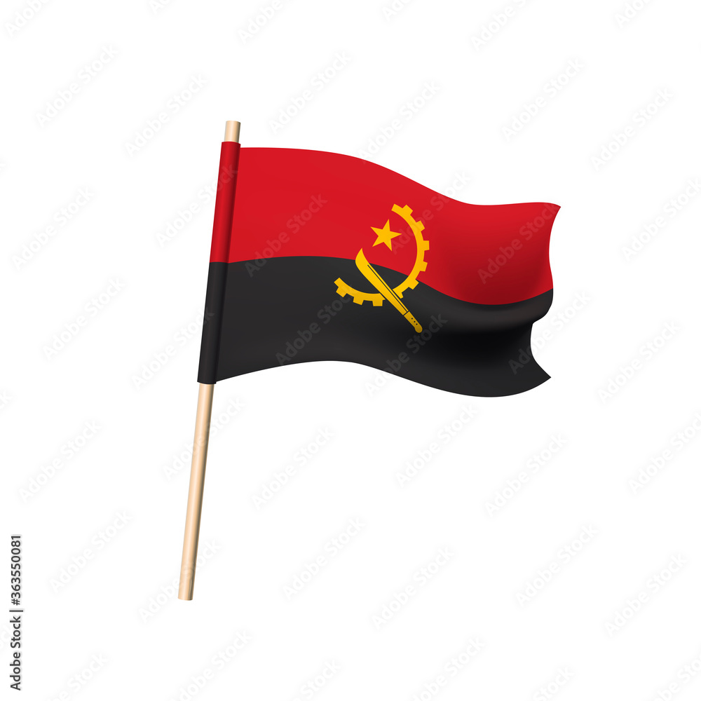 Angola flag. Half of gear, machete and star on red and black background.  Vector illustration. Stock ベクター | Adobe Stock