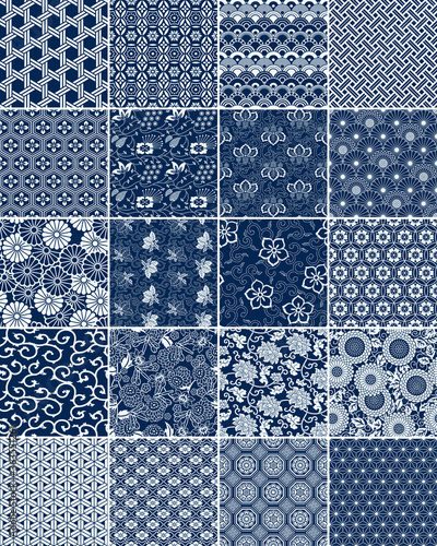 Twenty Japanese style fabric abstract floral and geometric vector seamless pattern collection