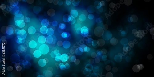 Dark BLUE vector backdrop with dots. Abstract colorful disks on simple gradient background. New template for a brand book.