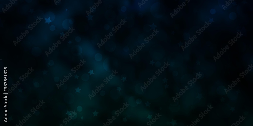 Dark Blue, Green vector template with circles, stars. Glitter abstract illustration with colorful drops, stars. Pattern for design of fabric, wallpapers.