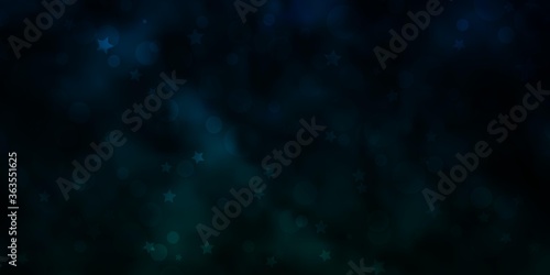 Dark Blue  Green vector template with circles  stars. Glitter abstract illustration with colorful drops  stars. Pattern for design of fabric  wallpapers.