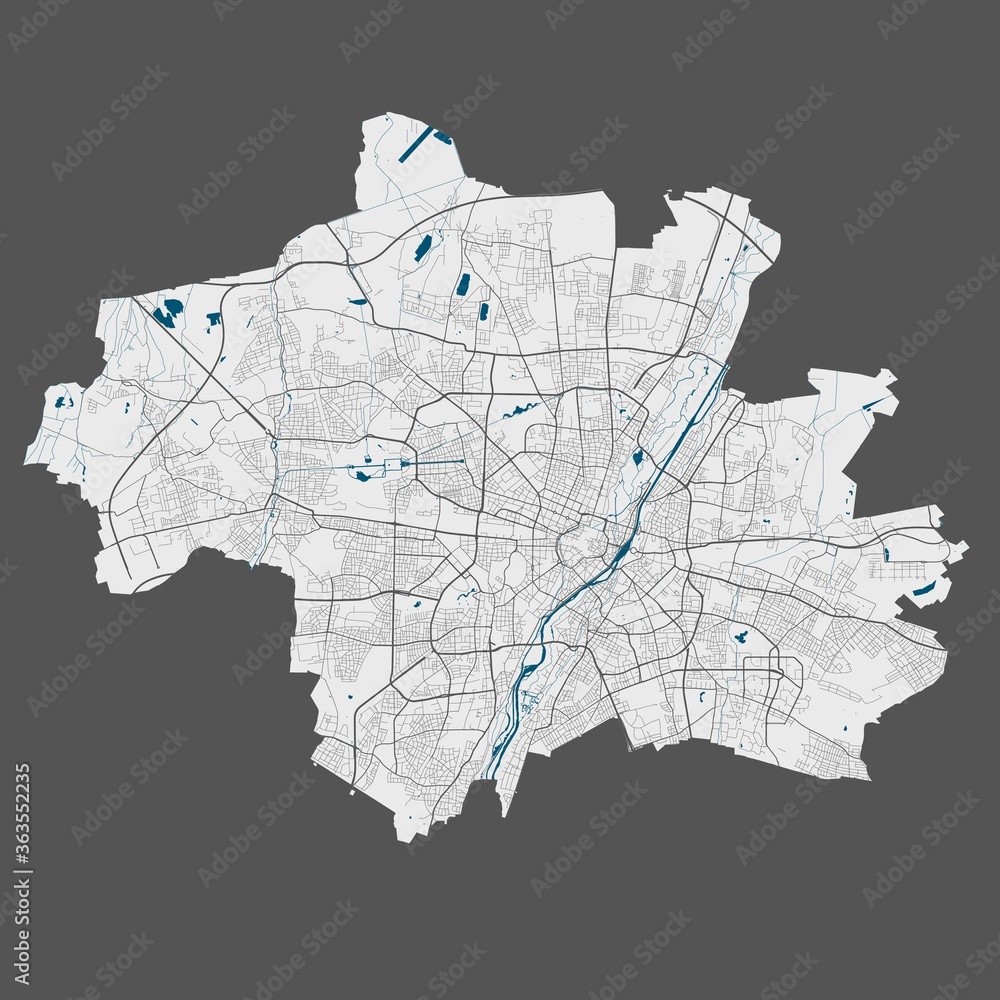 Naklejka premium Munich map. Detailed map of Munich city poster with streets, water.