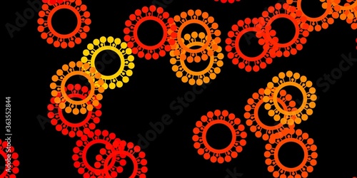 Dark orange vector background with covid-19 symbols.