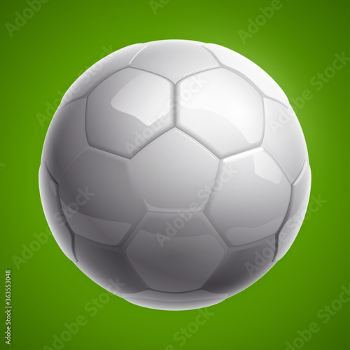 Football championship Design banner. Illustration banner with logo Realistic white glossy soccer ball Isolated on background. white classic leather football ball