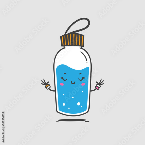 Cute water flask / bottle female girl cartoon mascot character vector illustration