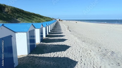 Beach huts at the beach on the Dutch island Texel