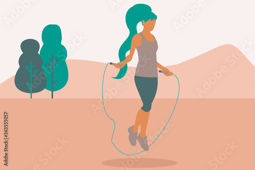 Illustration of a woman jumping rope at the park