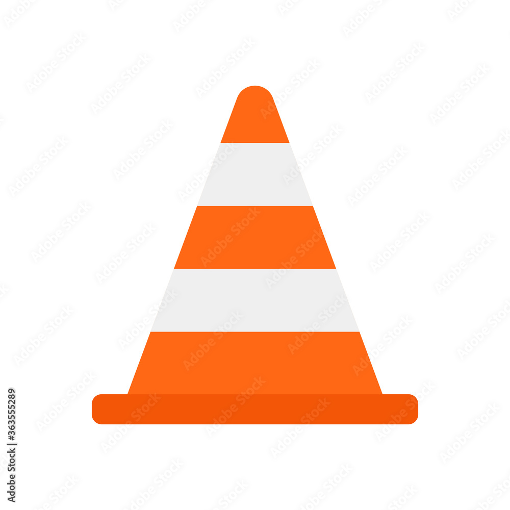 Flat icon traffic cone with orange and white stripes isolated on white background. Vector illustration. Flat icon traffic cone with orange and white stripes isolated on white background. Vector illustration.