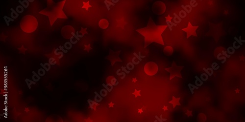 Dark Red vector backdrop with circles, stars. Abstract illustration with colorful spots, stars. Design for wallpaper, fabric makers.