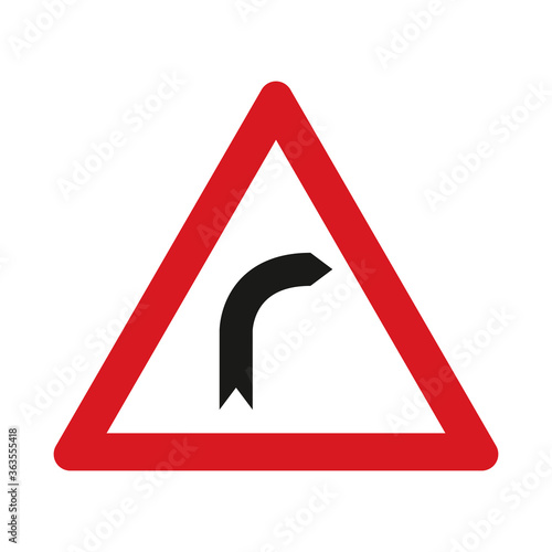 Traffic sign warning for a curve to the right. Traffic sign isolated on white background. Vector illustration.