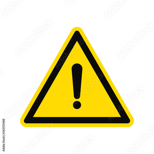 Hazard warning attention sign with exclamation mark symbol. Traffic sign isolated on white background. Vector illustration.