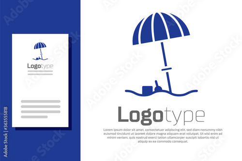 Blue Sun protective umbrella for beach icon isolated on white background. Large parasol for outdoor space. Beach umbrella. Logo design template element. Vector Illustration.