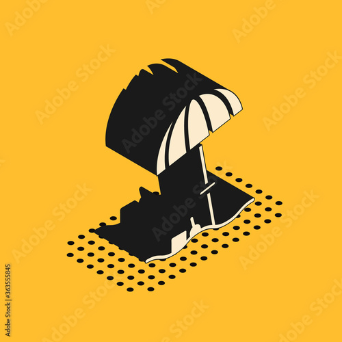 Isometric Sun protective umbrella for beach icon isolated on yellow background. Large parasol for outdoor space. Beach umbrella. Vector Illustration.