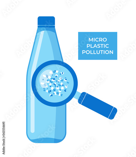 Micro plastic pollution concept. Microplastic in water. Vector illustration.