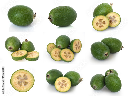 Feijoa fruit Collection,  Feijoa set on white background