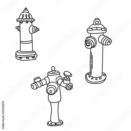 Outline fire hydrant, set of vector illustration, hand draw art for design and creativity