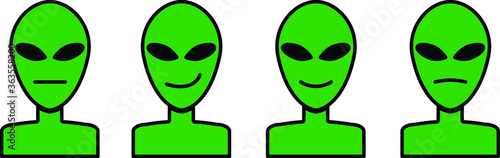 
Alien Icons with emotions. Green color vector.