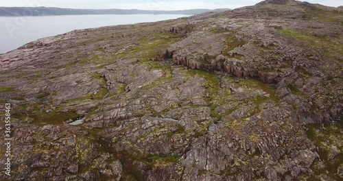 Aerial view of Barents Sea coastline , Teriberka, Kolsky District, Murmansk region, Russia  photo