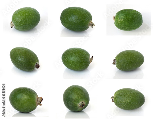 Feijoa fruit Collection,  Feijoa set on white background