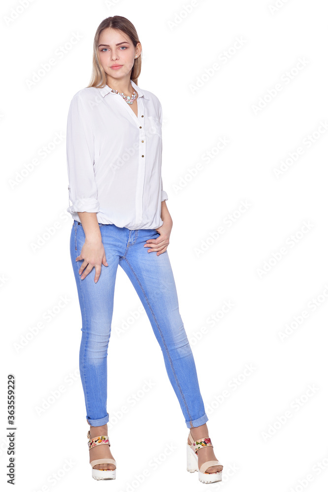Portrait of beautiful woman in jeans posing Portrait of beautiful woman in jeans posing